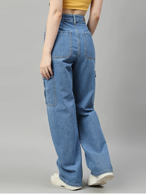 Women's Cotton High Rise Denim Jeans(Size34)(Colorlight blue)