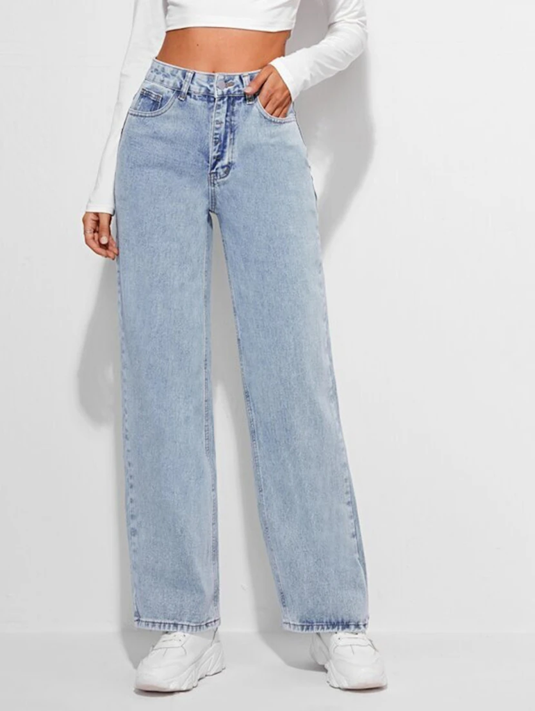 Women's Cotton High Rise Denim Jeans(Size34)(Colorlight blue)