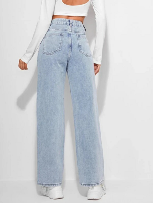 Women's Cotton High Rise Denim Jeans(Size34)(Colorlight blue)