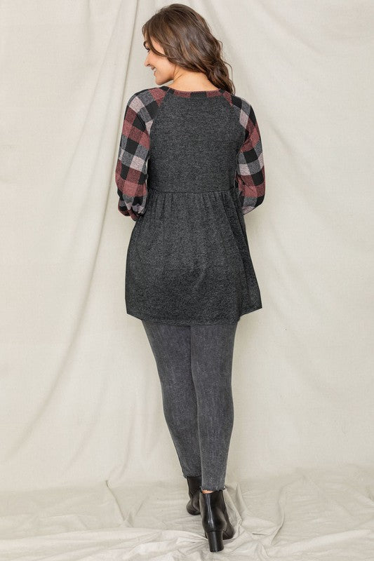 Checkered  Bishop Sleeve Tunic Dress