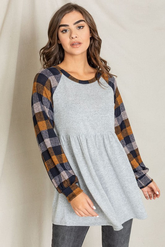 Checkered  Bishop Sleeve Tunic Dress
