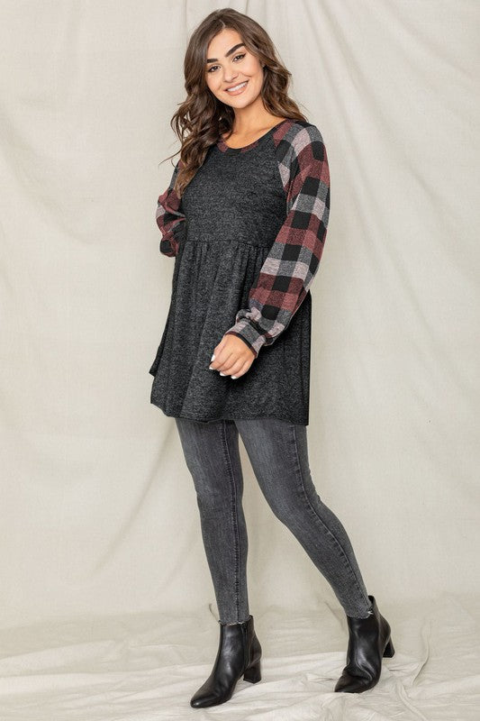 Checkered  Bishop Sleeve Tunic Dress