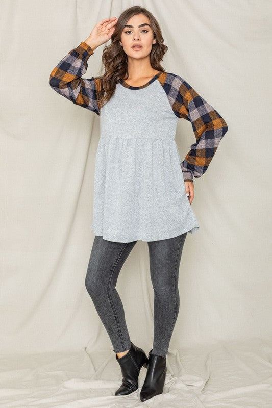 Checkered  Bishop Sleeve Tunic Dress