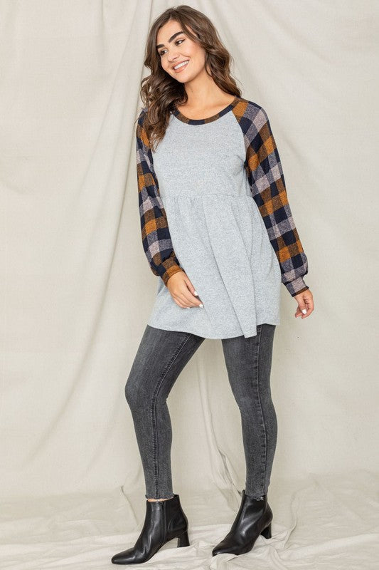 Checkered  Bishop Sleeve Tunic Dress