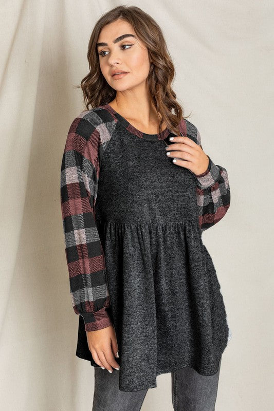 Checkered  Bishop Sleeve Tunic Dress