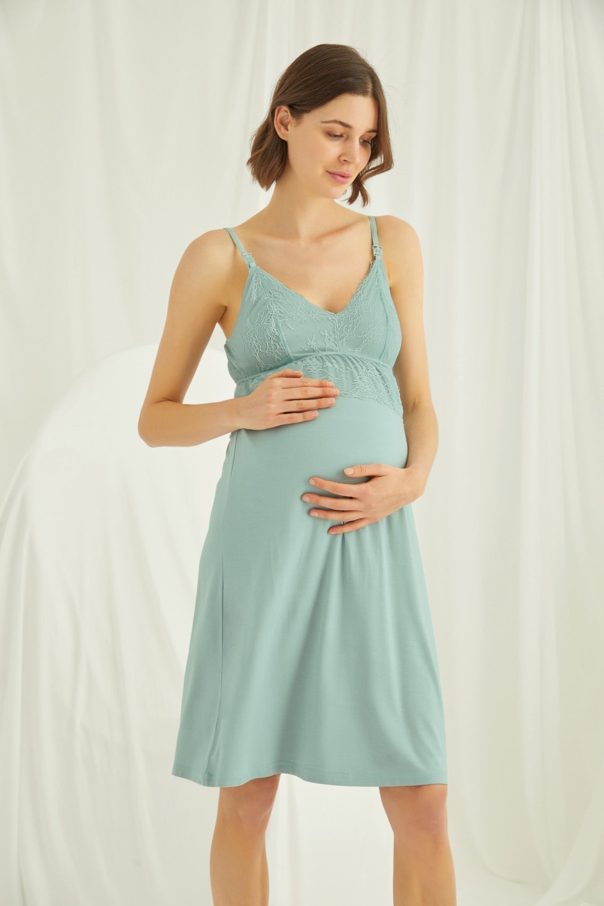 Shopymommy 18470 Lace Strappy Maternity & Nursing Nightgown With Robe