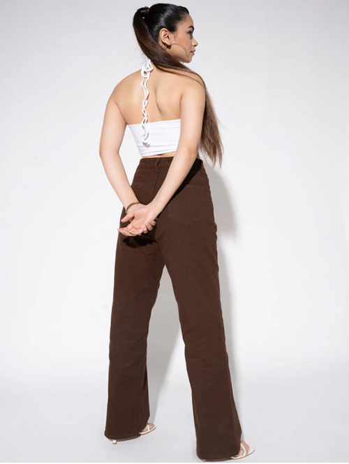 Women's Cotton  High Rise Denim Jeans(Size34)(Colorbrown)