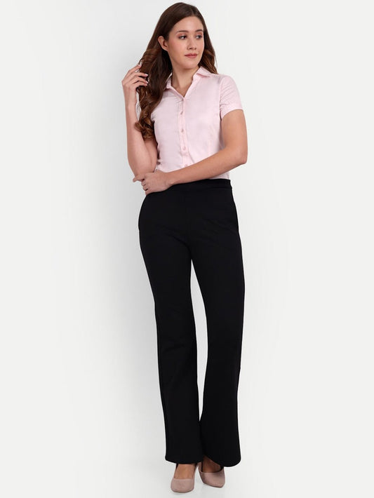 Solid Bootcut Cotton Lycra Trouser Women (Size-XXL) (Color-BLACK)