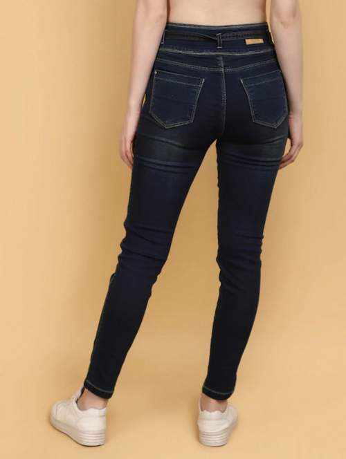 Women's Cotton  High Rise Denim Jeans(Size34)(Colornavy blue)