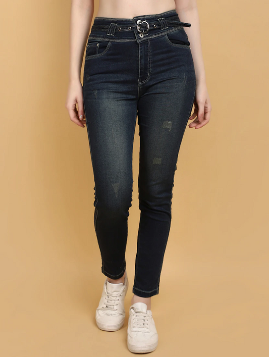 Women's Cotton  High Rise Denim Jeans(Size34)(Colornavy blue)