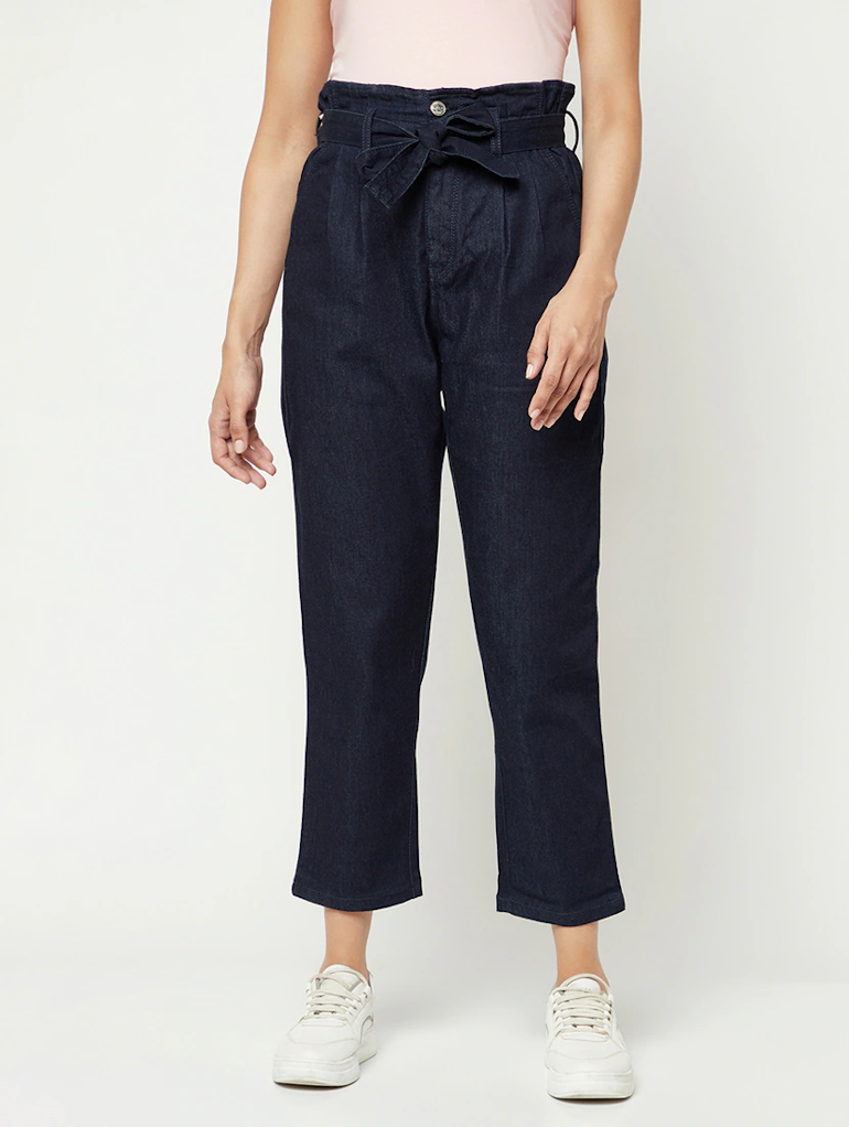 Women's Cotton  High Rise Denim Jeans(Size34)(Colornavy blue)